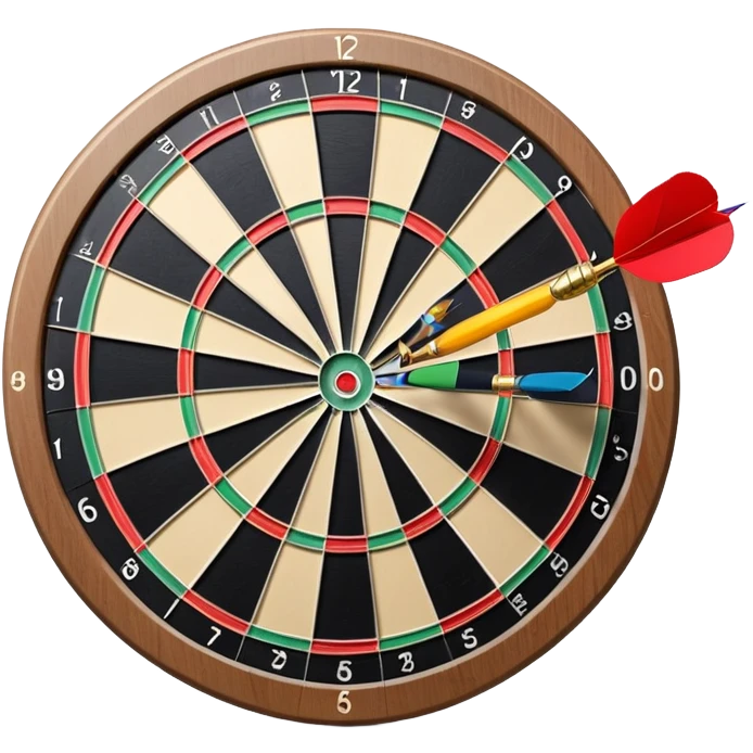 A dartboard with darts firmly stuck in the bullseye, surrounded by the colorful sections of the target. The background conveys a competitive atmosphere, with a subtle focus on precision and skill in the game of darts. emoji