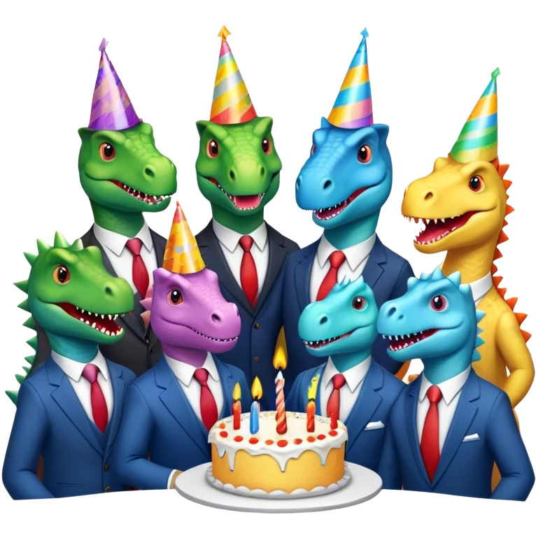 office dinosaurs in suits celebrating birthday emoji