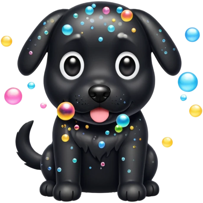 black dog with soap bubbles emoji