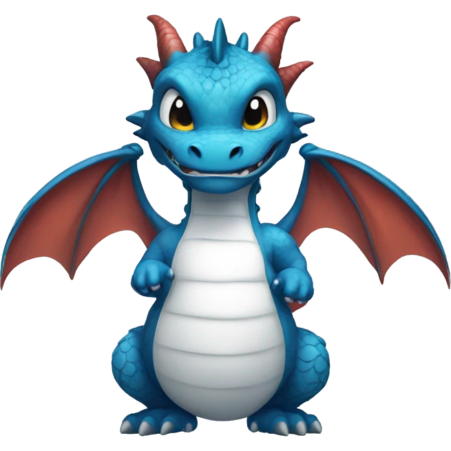 A blue dragon in a white T-shirt with puffed cheeks, ready to explode with rage emoji