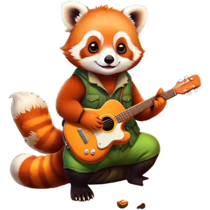 red panda roasting marshmallow, frog playing guitar, both at a campfire emoji