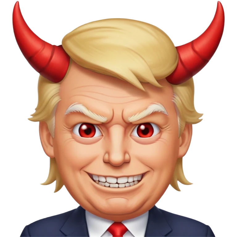 Trump’s face with devil horns an evil smile emoji