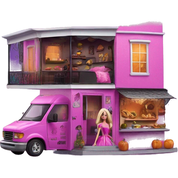 Barbie’s 5 story tall haunted dream house and food truck  emoji