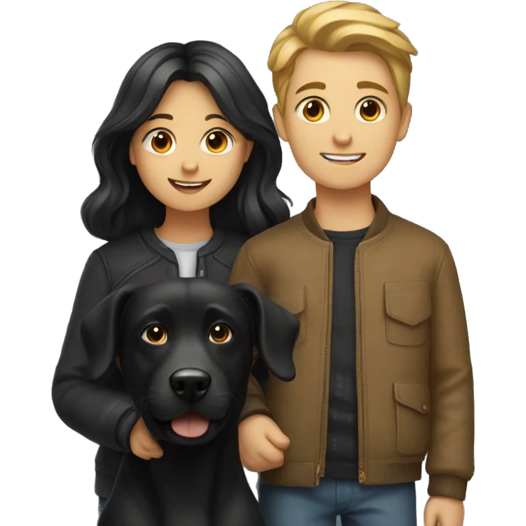 Boy and girl with black dog emoji