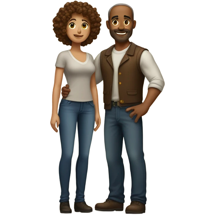 Bold man in love with a curly brown hair woman emoji