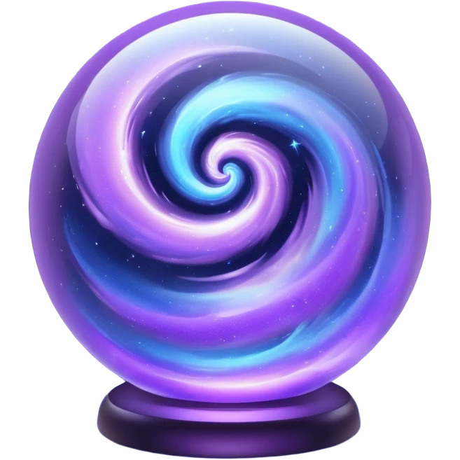a glass sphere filled with swirling purple and blue dust, glowing, 3d emoji