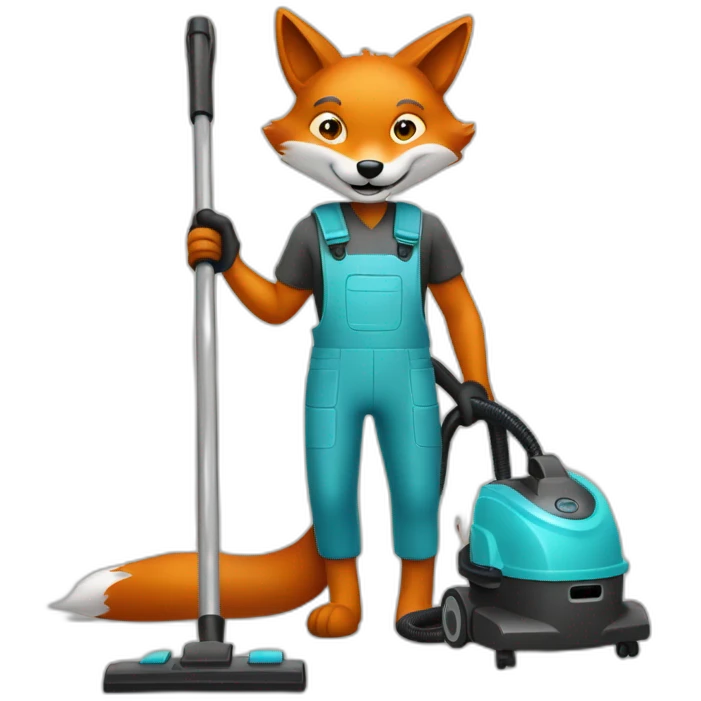 a fox from a cleaning company with a vacuum cleaner in his hands emoji