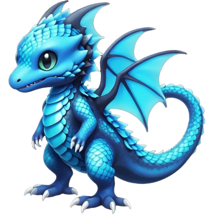 Multicolored dark shiny bioluminescent glowing black and cyan and blue gloomy spooky cute adorable scales-covered pretty cool elegant realistic abyssal exotic Fakémon-Pokémon-Digimon-Trico, full body emoji