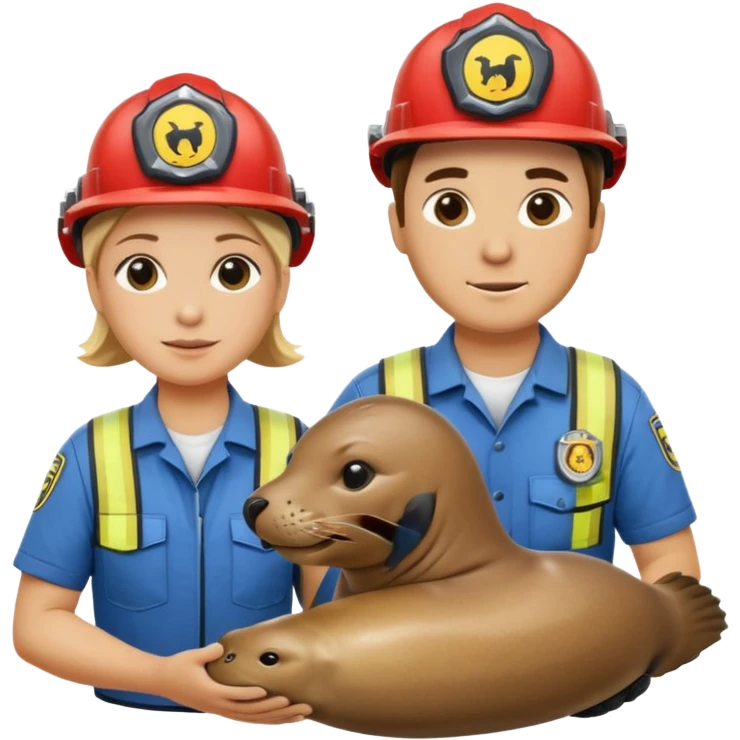 Rescue workers with helmets saving sea lion emoji