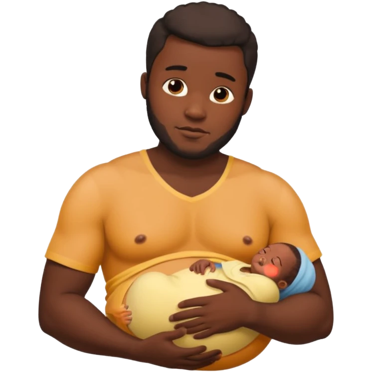 A shirtless pregnant burly black man breastfeeding his baby emoji