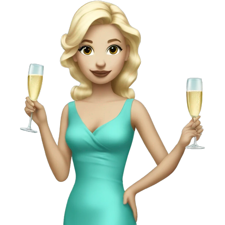 blond girl drinking champagne in a mini tiffany blue dress emoji