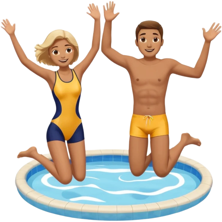 man and woman jumping into pool pool smiling  emoji