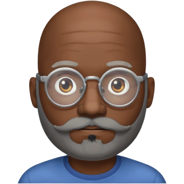 African american male, bald, full gray beard, black mustache. Round face, glasses emoji