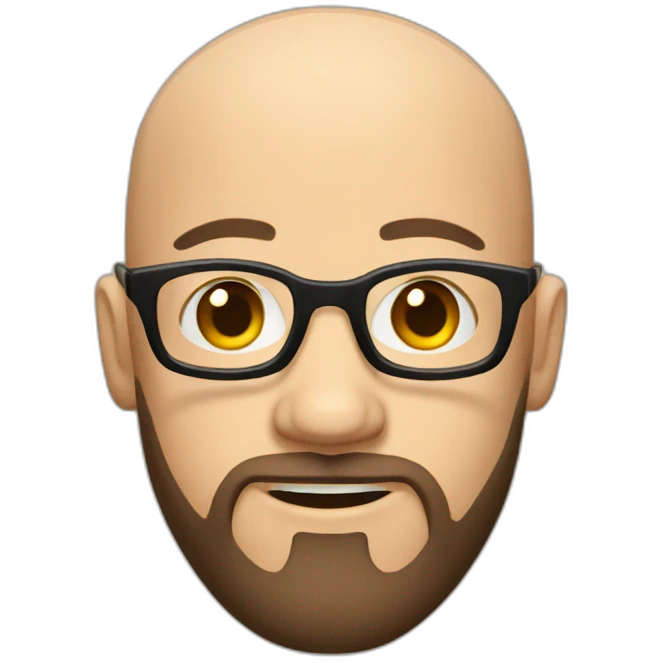Bald webdesigner with glasses and little hair on the side, little brown beard emoji