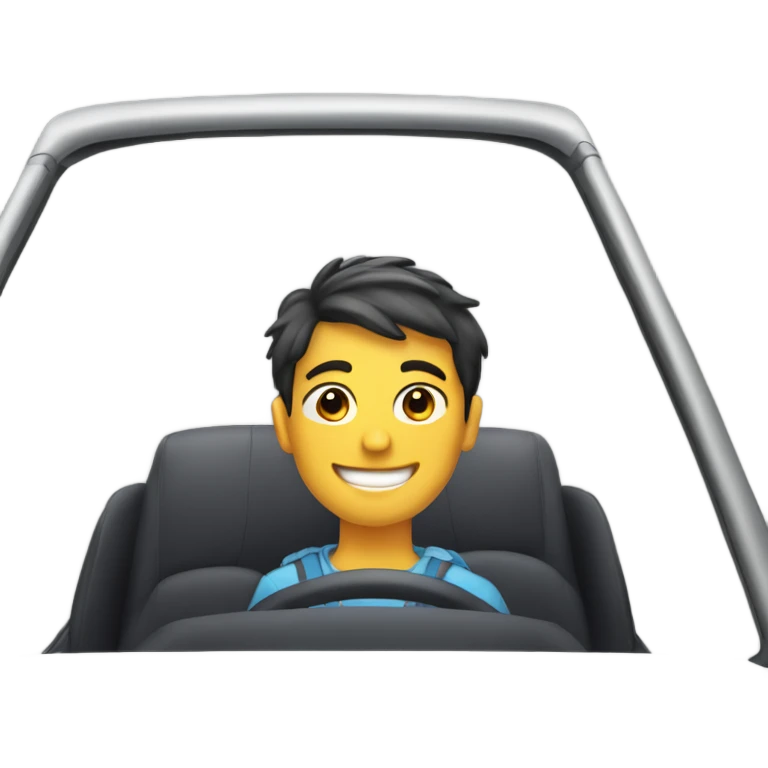 smiling boy in car emoji