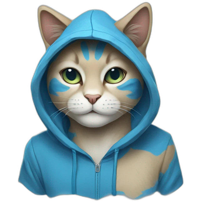 blue kawaï comics styled humanized cat wearing a hoodie emoji