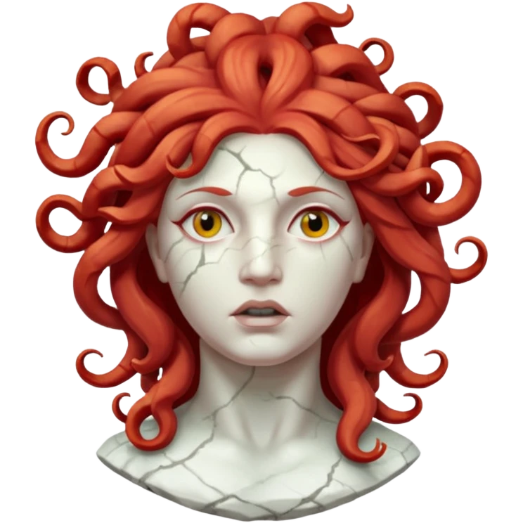 white cracked marble statue head medusa red hair marble no eyeballs emoji