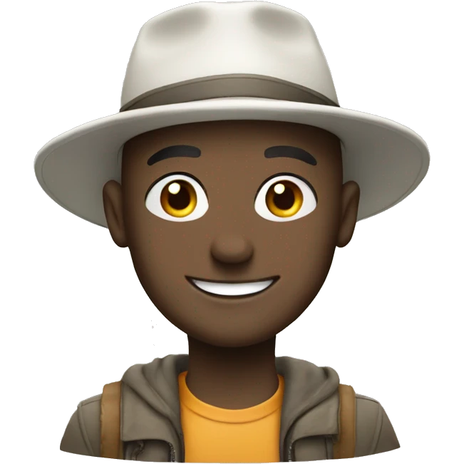 smiling white young bald man outdoors with hat emoji