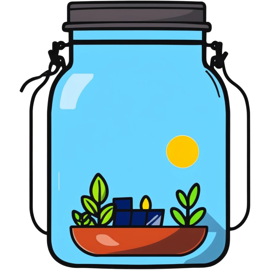 glass jar with solar panel lid and string lights inside, decorative sun jar emoji