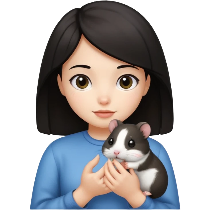 darkhair girl with black and white hamster  emoji