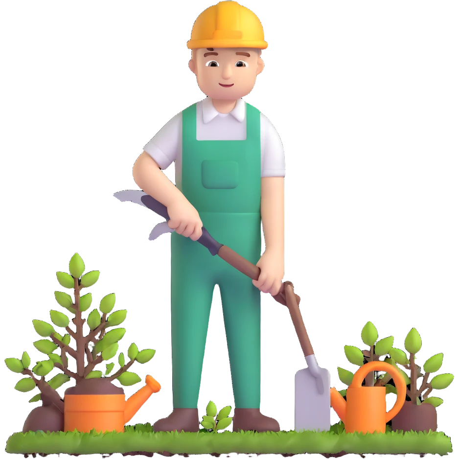 diligent young white male gardener cutting branches emoji