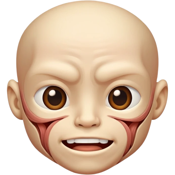 cute face with outer layer of skin removed showing detailed muscle textures and tissue, friendly and non-scary emoji