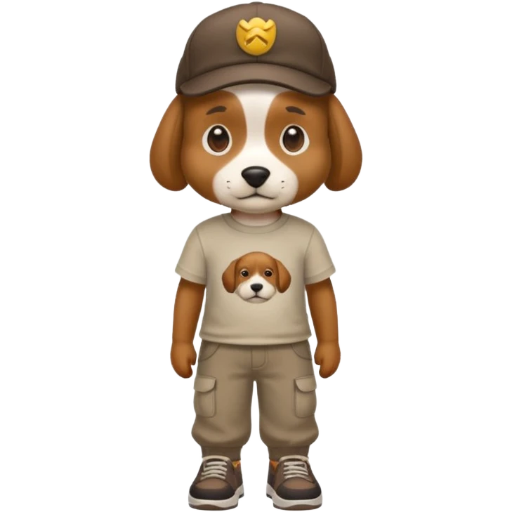 a dog with cap and t-shirt and pants and shoes emoji