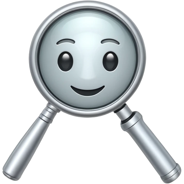 mechanical magnifying glass with robotic handle and metallic frame, cheerful and clear, emoji style, no text emoji