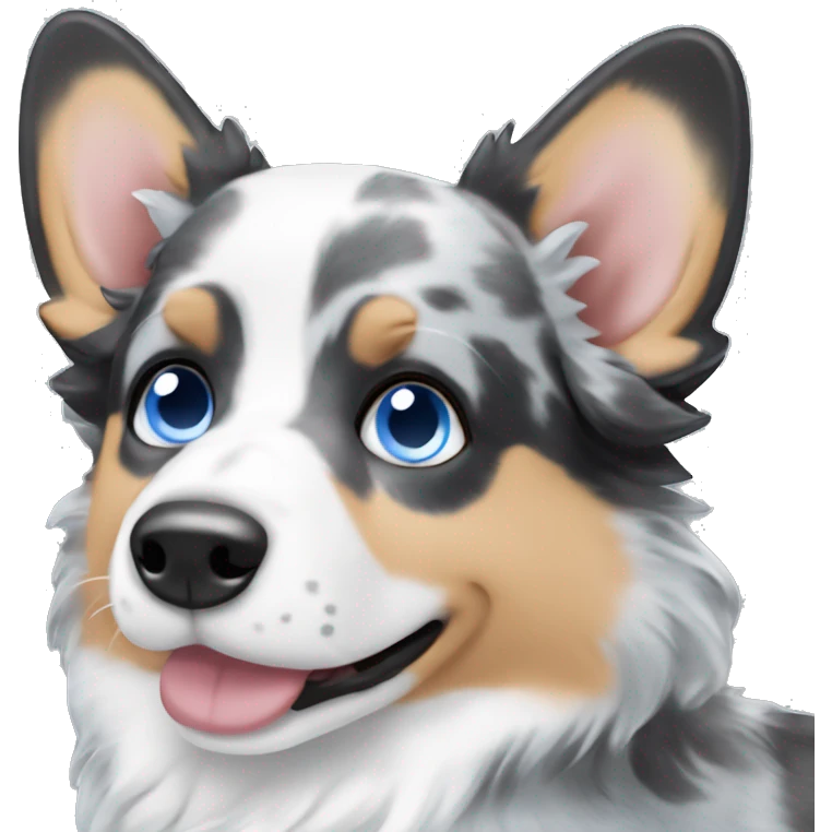 Blue Merle corgi with a blue eye emoji