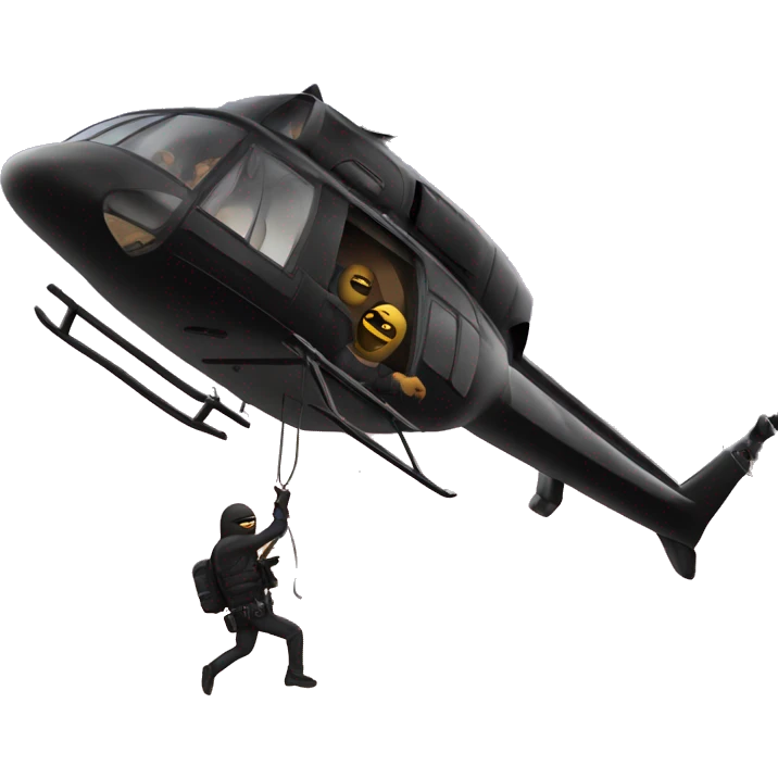 a heist helicopter with robbers rappelling  out of it emoji