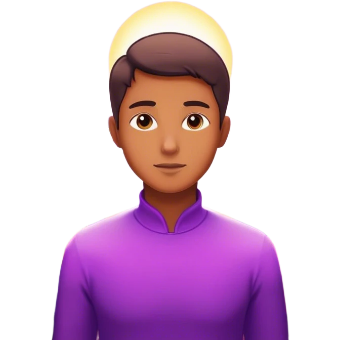 A charismatic person glowing in center of a room, radiating a violet warm bright aura glow, he is calm with a lot of people around emoji