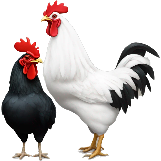 white hen and black rooster emoji