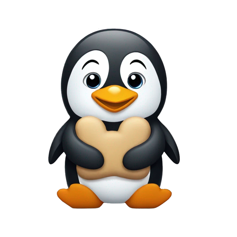 Penguin holding a teddy bear emoji