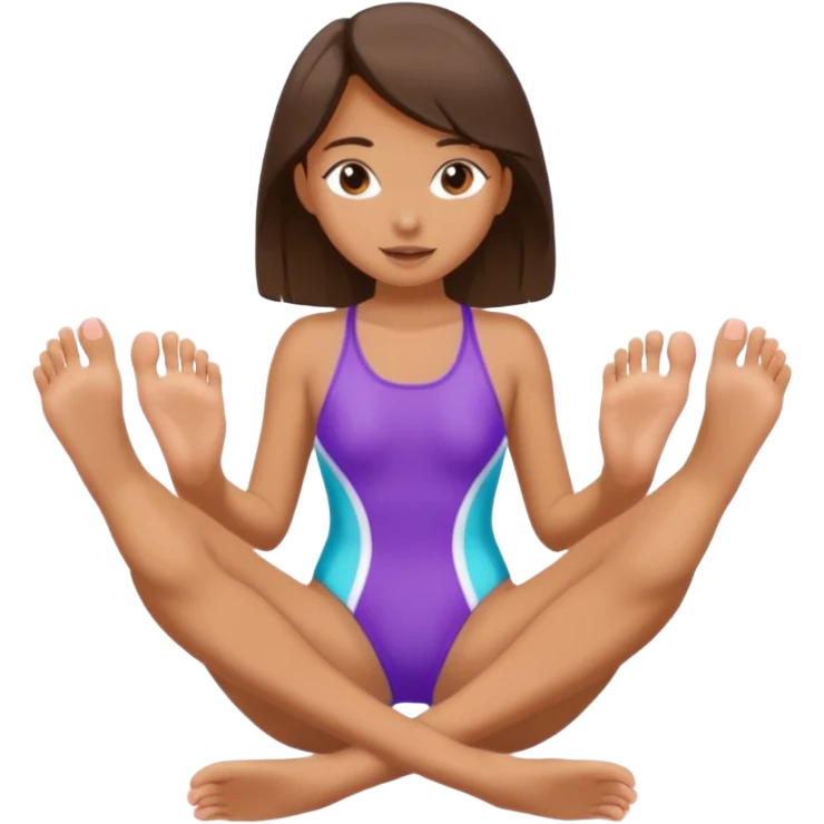 Girl wear swimsuit, The girl sits with her legs apart, show her feet emoji