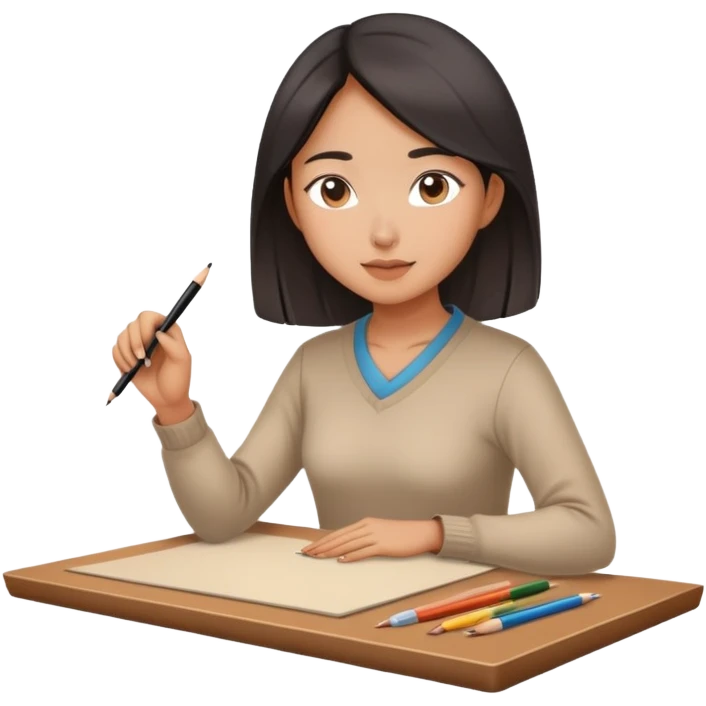 Asian woman drawing on drawing table  emoji
