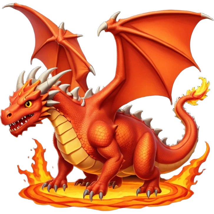 Le Molosse de Lave, c’est un monstre volant fait de roche et de magma, genre un dragon golem sorti d’un donjon niveau enfer.
Son corps est énorme, tout en pierre noire craquelée emoji