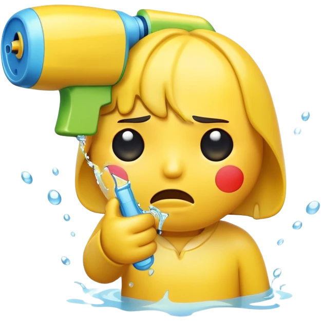 sad emoji with water gun pointing directly at its own head emoji