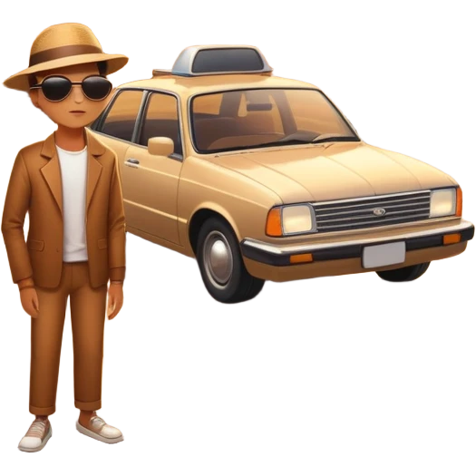 A parked car rests on the side of a long with a person outside , empty road stretching toward a golden sunset. The sky glows with warm colors, and the landscape ahead feels open, peaceful, and full of promise. emoji