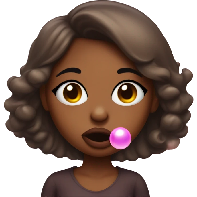 Sassy brown skin girl rolling her eyes blowing a bubble with gum emoji