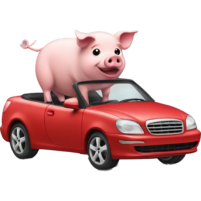 Pig driving red car emoji
