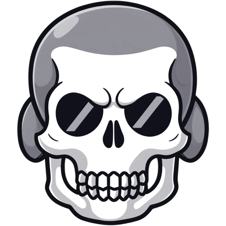 man with oval-shaped flat-top head wearing a black shirt with a gray skull on the front emoji