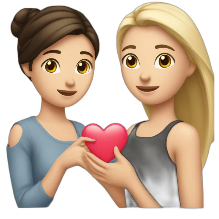 Une fille brunette et une blonde qui font un cœur avec leur mains emoji