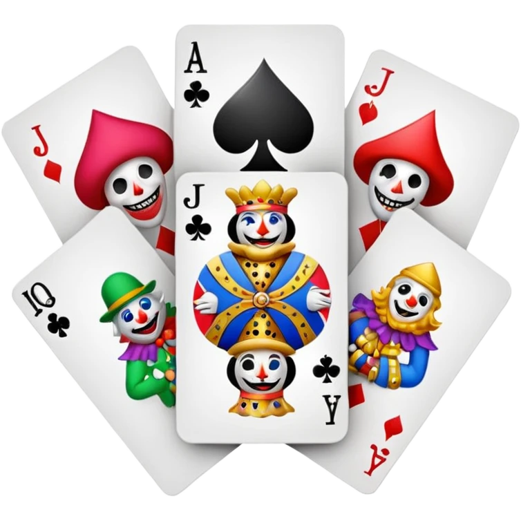 bunch of poker cards, with jolly jokers inside emoji
