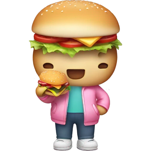hello kitty holding a hamburger emoji