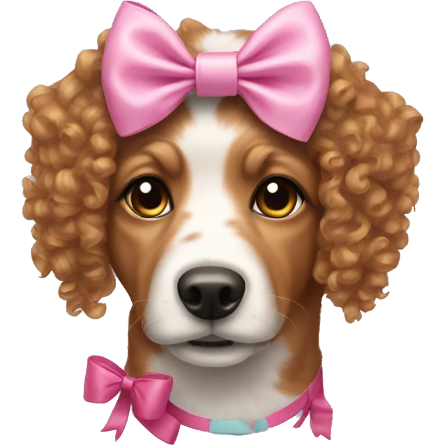 Dog with curly hair and pink bow on a head emoji