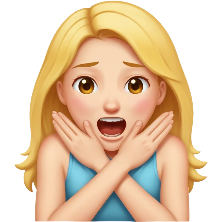 Girl with hands crossed choking herself screaming laughing crying emoji