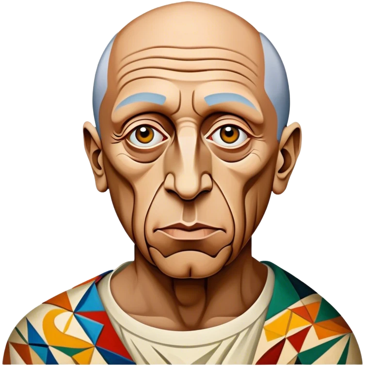 Cinematic Realistic Pablo Picasso Portrait Emoji, depicted as a visionary artist with abstract expressive features and a creative aura, rendered with rich textures and dynamic artistic lighting that captures his revolutionary spirit. emoji