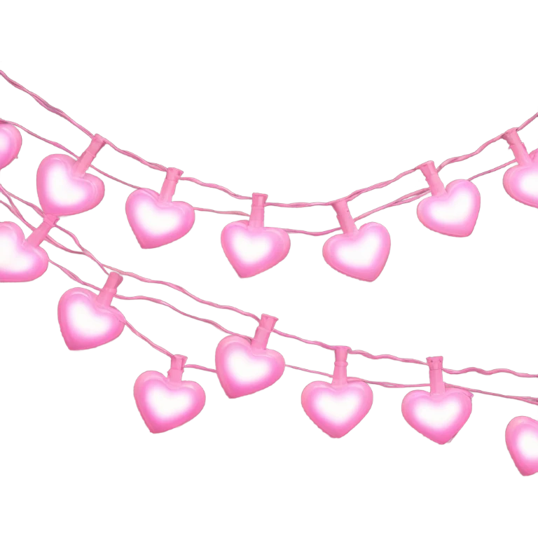 Realistic isolated pink heart shaped christmas string lights emoji