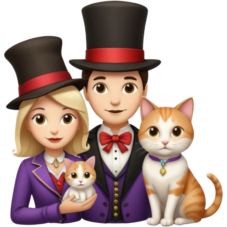 magician couple and their pet cat emoji
