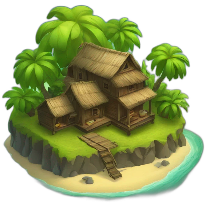 mysterious island with few wood cabins emoji
